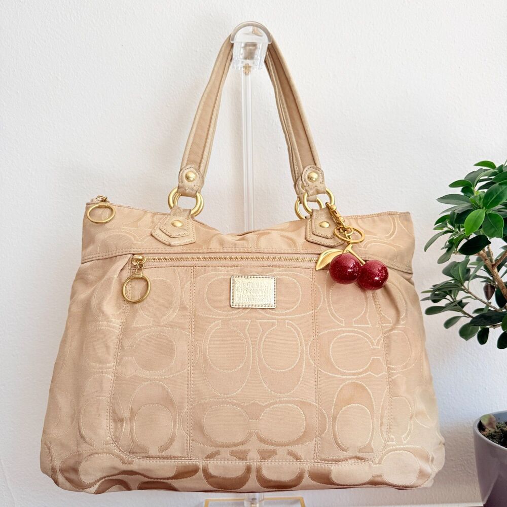 Coach Poppy Glam Tote 17890 Signature Lurex Gold Khaki Y2K Shoulder Bag Purse